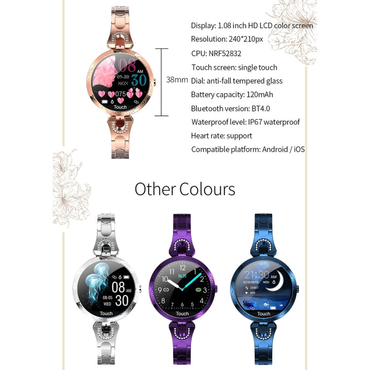 AK15 Modisches Smart-Armband für Damen, 1,08-Zoll-Farb-LCD-Bildschirm, IP67 wasserdicht, unterstützt Herzfrequenzmessung, Schlafüberwachung und Fernauslöser für Fotos