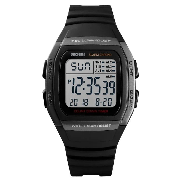 SKMEI 1278 Modische Outdoor 50m Wasserdichte Digitaluhr Studenten Sport Armbanduhr Unterstützt 5 Gruppen Wecker (Titan), SKMEI 1278