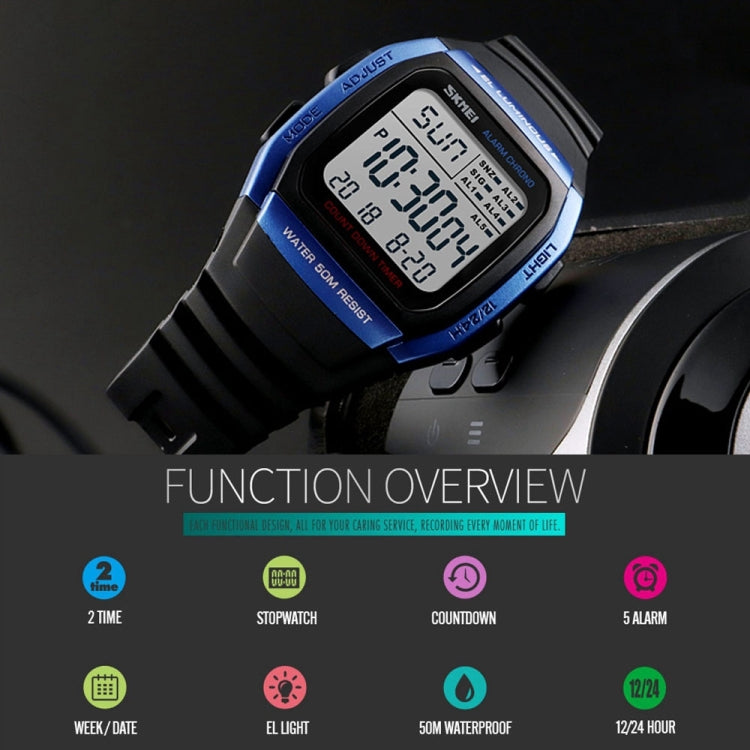 SKMEI 1278 Modische Outdoor 50m Wasserdichte Digitaluhr Studenten Sport Armbanduhr Unterstützt 5 Gruppen Wecker