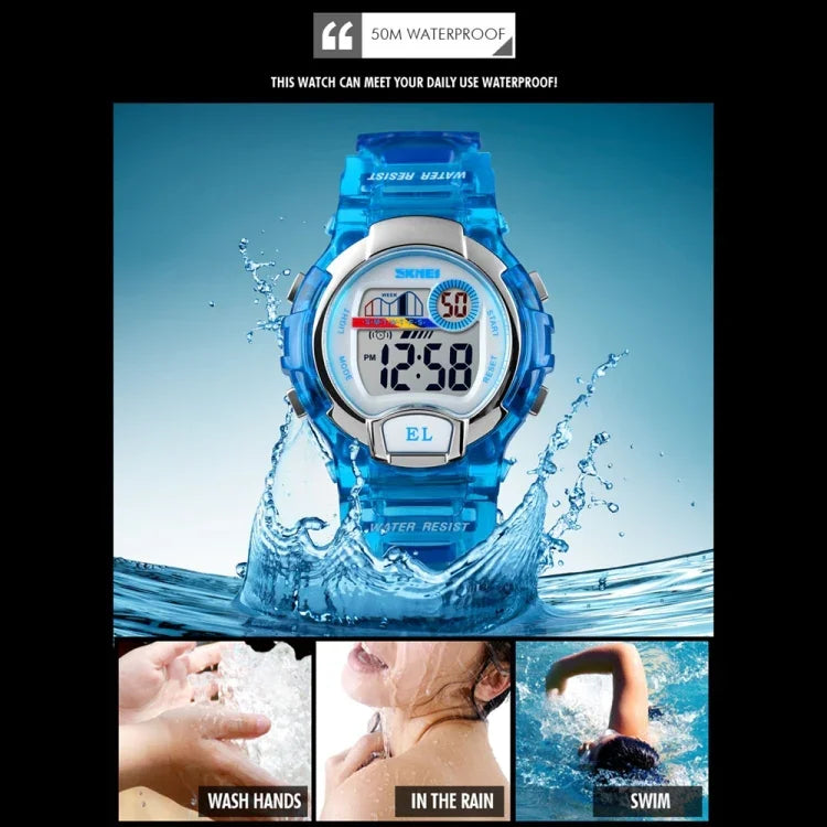 SKMEI 1450 Damen Transparente Digitaluhr 50m Wasserdichte Sportuhr mit LED-Licht