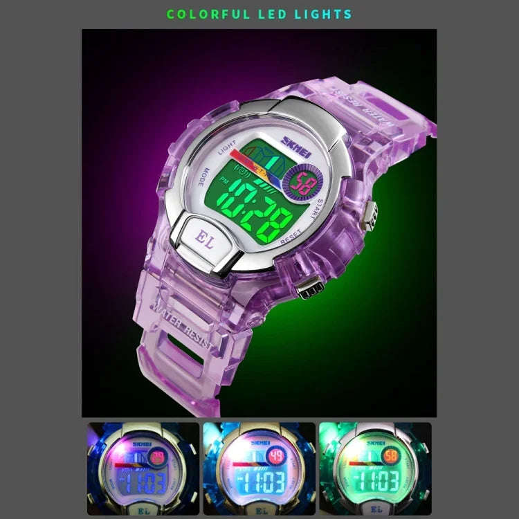 SKMEI 1450 Damen Transparente Digitaluhr 50m Wasserdichte Sportuhr mit LED-Licht