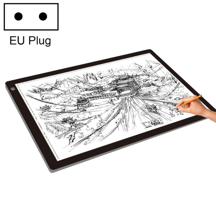 23W 12V LED Drei Helligkeitsstufen Dimmbares A2 Acryl-Leuchttablett Anime Skizzen Zeichenbrett, EU Stecker, EU Stecker