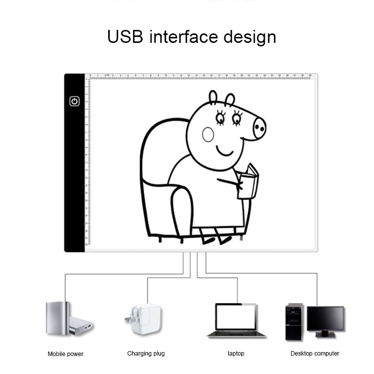 3,5 W 5 V LED USB, dreistufig dimmbar, A4-Acryl-Kopierboards für Anime-Skizzen mit 1,5 m USB-Kabel und Netzteil, Kopierboards mit 1,5 m USB-Kabel und Netzteil