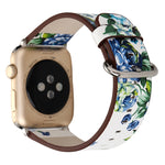 Für Apple Watch Ultra 49mm&Watch Ultra 2 49mm / Series 10 46mm / 9&8&7 45mm / SE 3&SE 2&6&SE&5&4 44mm / 3&2&1 42mm modischer Pastoralismus Stil kleines Blumenmuster Damen Uhrenarmband aus Leder, Für 42mm C, Für 42mm D, Für 42mm E, Für 42mm F, Für 42mm ...