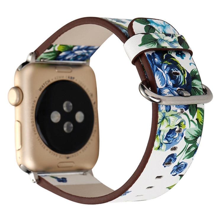 Für Apple Watch Ultra 49mm&Watch Ultra 2 49mm / Series 10 46mm / 9&8&7 45mm / SE 3&SE 2&6&SE&5&4 44mm / 3&2&1 42mm modischer Pastoralismus Stil kleines Blumenmuster Damen Uhrenarmband aus Leder, Für 42mm C, Für 42mm D, Für 42mm E, Für 42mm F, Für 42mm ...