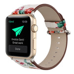 Für Apple Watch Ultra 49mm&Watch Ultra 2 49mm / Series 10 46mm / 9&8&7 45mm / SE 3&SE 2&6&SE&5&4 44mm / 3&2&1 42mm modischer Pastoralismus Stil kleines Blumenmuster Damen Uhrenarmband aus Leder, Für 42mm C, Für 42mm D, Für 42mm E, Für 42mm F, Für 42mm ...