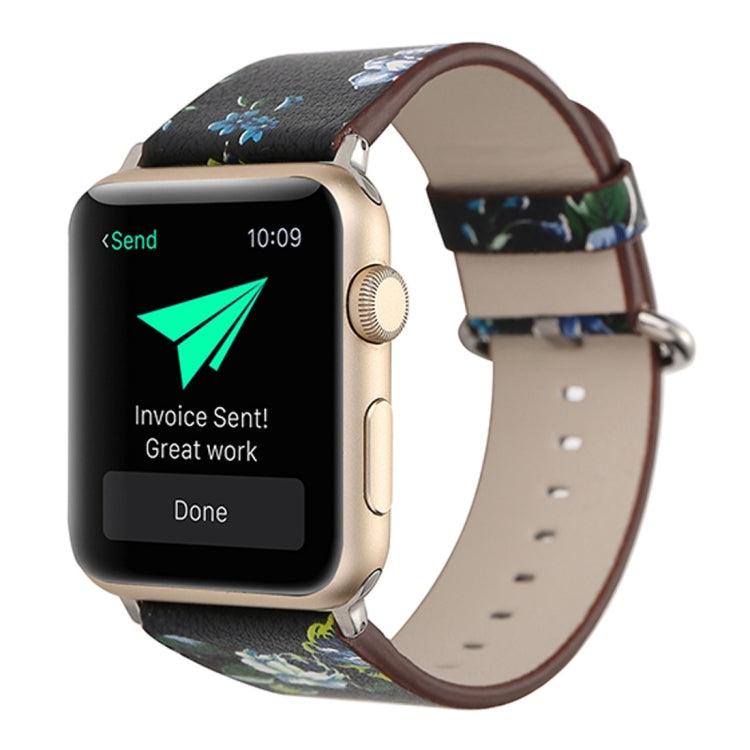 Für Apple Watch Ultra 49mm&Watch Ultra 2 49mm / Series 10 46mm / 9&8&7 45mm / SE 3&SE 2&6&SE&5&4 44mm / 3&2&1 42mm modischer Pastoralismus Stil kleines Blumenmuster Damen Uhrenarmband aus Leder, Für 42mm C, Für 42mm D, Für 42mm E, Für 42mm F, Für 42mm ...