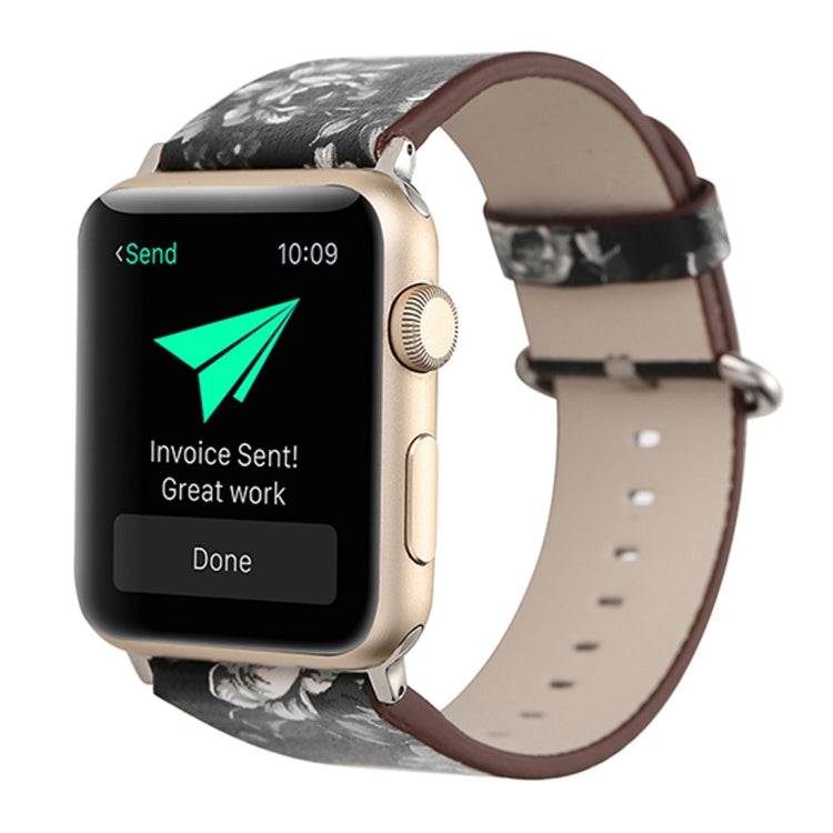 Für Apple Watch Ultra 49mm&Watch Ultra 2 49mm / Series 10 46mm / 9&8&7 45mm / SE 3&SE 2&6&SE&5&4 44mm / 3&2&1 42mm modischer Pastoralismus Stil kleines Blumenmuster Damen Uhrenarmband aus Leder, Für 42mm C, Für 42mm D, Für 42mm E, Für 42mm F, Für 42mm ...