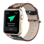 Für Apple Watch Ultra 49mm&Watch Ultra 2 49mm / Series 10 46mm / 9&8&7 45mm / SE 3&SE 2&6&SE&5&4 44mm / 3&2&1 42mm modischer Pastoralismus Stil kleines Blumenmuster Damen Uhrenarmband aus Leder, Für 42mm C, Für 42mm D, Für 42mm E, Für 42mm F, Für 42mm ...