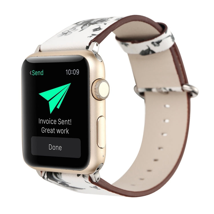 Für Apple Watch Ultra 49mm&Watch Ultra 2 49mm / Series 10 46mm / 9&8&7 45mm / SE 3&SE 2&6&SE&5&4 44mm / 3&2&1 42mm modischer Pastoralismus Stil kleines Blumenmuster Damen Uhrenarmband aus Leder, Für 42mm C, Für 42mm D, Für 42mm E, Für 42mm F, Für 42mm ...