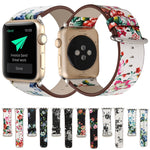 Für Apple Watch Ultra 49mm&Watch Ultra 2 49mm / Series 10 46mm / 9&8&7 45mm / SE 3&SE 2&6&SE&5&4 44mm / 3&2&1 42mm modischer Pastoralismus Stil kleines Blumenmuster Damen Uhrenarmband aus Leder, Für 42mm C, Für 42mm D, Für 42mm E, Für 42mm F, Für 42mm ...