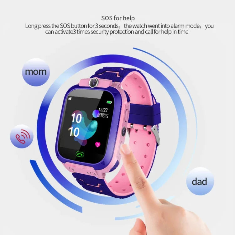 Q12B Smartwatch mit 1,44-Zoll-Farbdisplay für Kinder, unterstützt LBS-Ortung, Zwei-Wege-Wahl, Erste-Hilfe-Funktion per Knopfdruck, Sprachüberwachung und die Setracker-App.