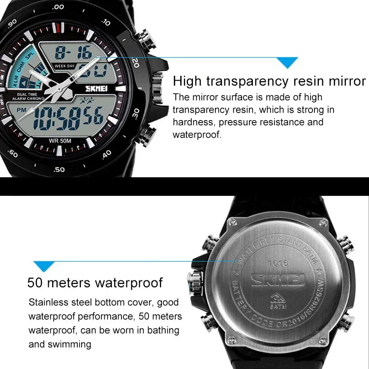 SKMEI 1016 Multifunktionale Herren Outdoor-Sport-Nachtlicht-Wasserdichte Doppel-Digitaluhr