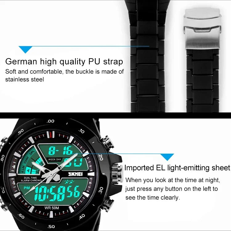 SKMEI 1016 Multifunktionale Herren Outdoor-Sport-Nachtlicht-Wasserdichte Doppel-Digitaluhr