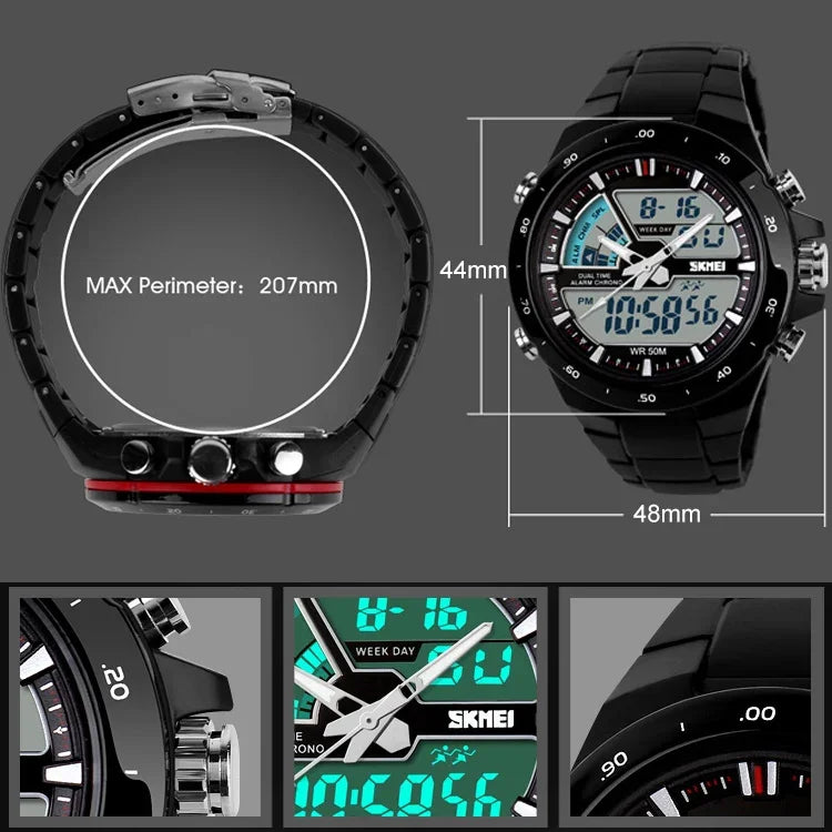 SKMEI 1016 Multifunktionale Herren Outdoor-Sport-Nachtlicht-Wasserdichte Doppel-Digitaluhr