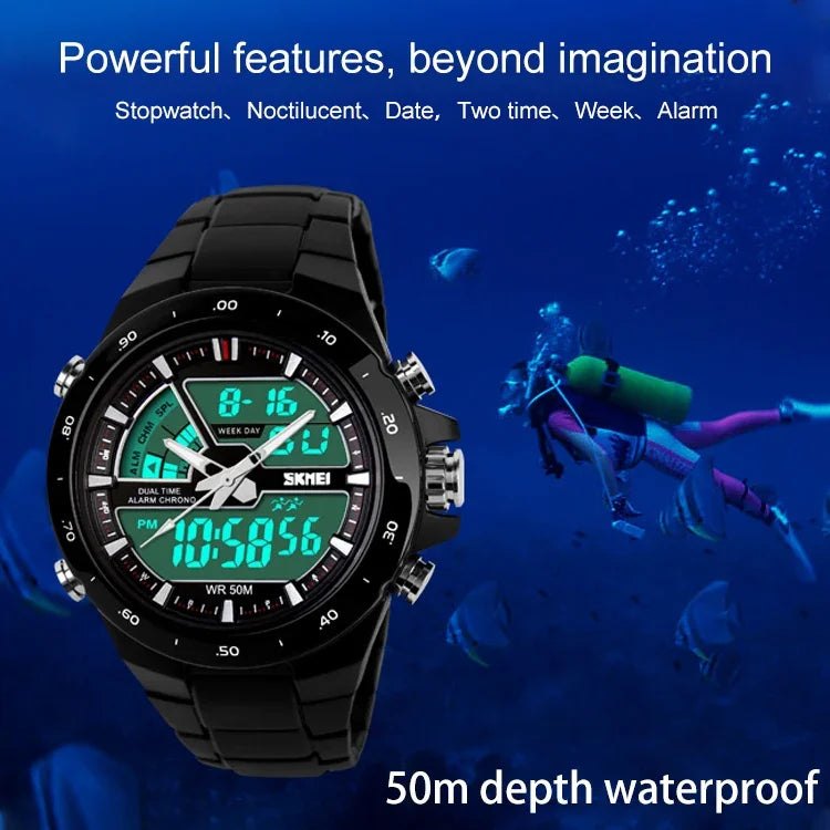 SKMEI 1016 Multifunktionale Herren Outdoor-Sport-Nachtlicht-Wasserdichte Doppel-Digitaluhr
