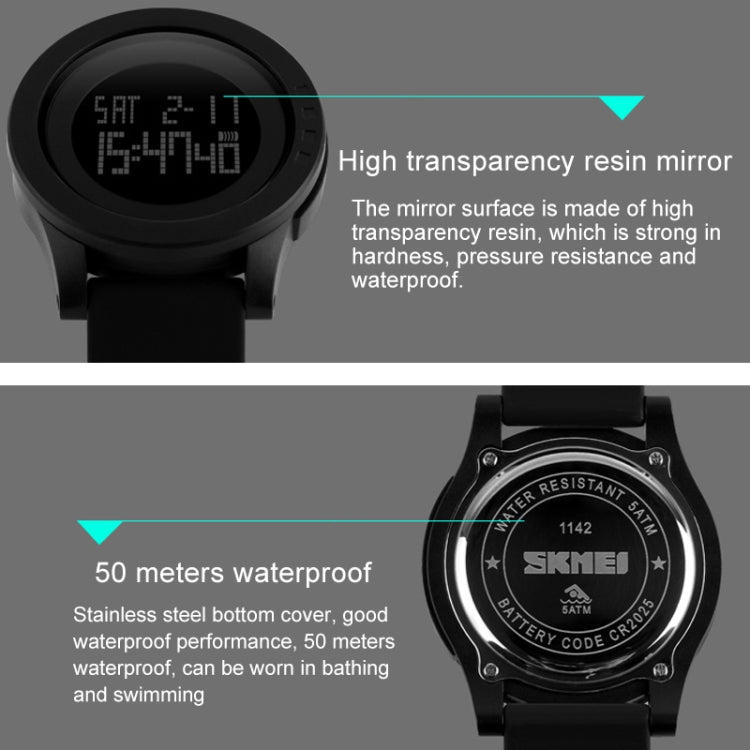 SKMEI 1142 Multifunktionale Herren Outdoor Sport Wasserdichte Digitaluhr mit Nachtleuchtfunktion und Silikonarmband
