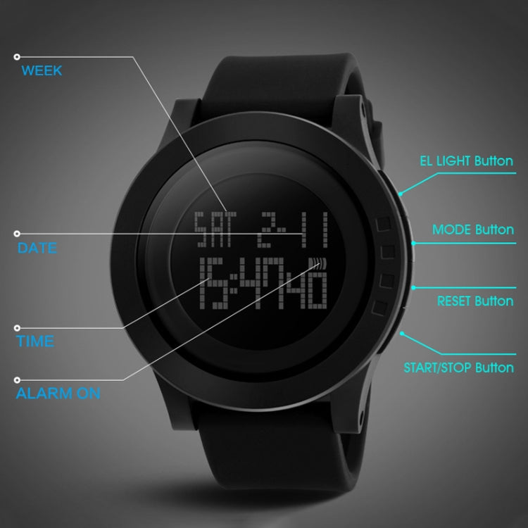 SKMEI 1142 Multifunktionale Herren Outdoor Sport Wasserdichte Digitaluhr mit Nachtleuchtfunktion und Silikonarmband