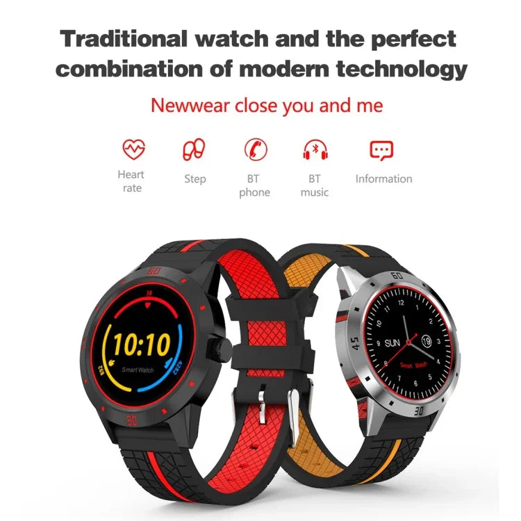 N6 Smartwatch mit 1,3-Zoll-TFT-Bildschirm, MTK2502C-Prozessor, Bluetooth 4.0, Silikonarmband, unterstützt Herzfrequenzmessung, Schrittzähler, Schlafüberwachung und Bewegungserinnerung. Erhältlich in Rot und Gelb.