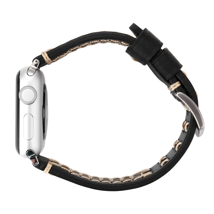 Für Apple Watch Series 10 42 mm / 9 &amp; 8 &amp; 7 41 mm / SE 3 &amp; SE 2 &amp; 6 &amp; SE 5 &amp; 4 40 mm / 3 &amp; 2 &amp; 1 38 mm: Armband aus echtem Leder mit Linienmuster (38 mm)