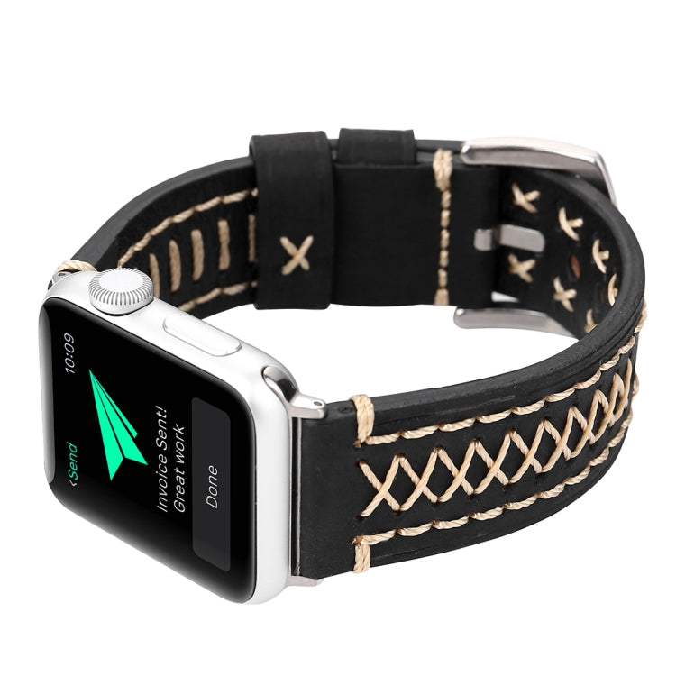 Für Apple Watch Series 10 42 mm / 9 &amp; 8 &amp; 7 41 mm / SE 3 &amp; SE 2 &amp; 6 &amp; SE 5 &amp; 4 40 mm / 3 &amp; 2 &amp; 1 38 mm: Armband aus echtem Leder mit Linienmuster (38 mm)