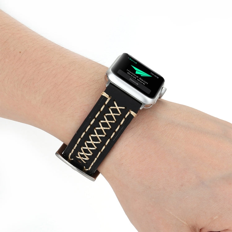 Für Apple Watch Series 10 42 mm / 9 &amp; 8 &amp; 7 41 mm / SE 3 &amp; SE 2 &amp; 6 &amp; SE 5 &amp; 4 40 mm / 3 &amp; 2 &amp; 1 38 mm: Armband aus echtem Leder mit Linienmuster (38 mm)