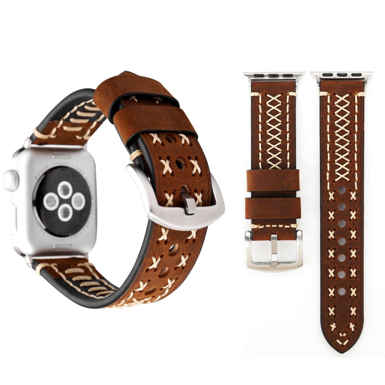Für Apple Watch Series 10 42 mm / 9 &amp; 8 &amp; 7 41 mm / SE 3 &amp; SE 2 &amp; 6 &amp; SE 5 &amp; 4 40 mm / 3 &amp; 2 &amp; 1 38 mm: Armband aus echtem Leder mit Linienmuster (38 mm)