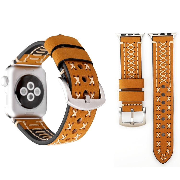 Für Apple Watch Series 10 42 mm / 9 &amp; 8 &amp; 7 41 mm / SE 3 &amp; SE 2 &amp; 6 &amp; SE 5 &amp; 4 40 mm / 3 &amp; 2 &amp; 1 38 mm: Armband aus echtem Leder mit Linienmuster (38 mm)