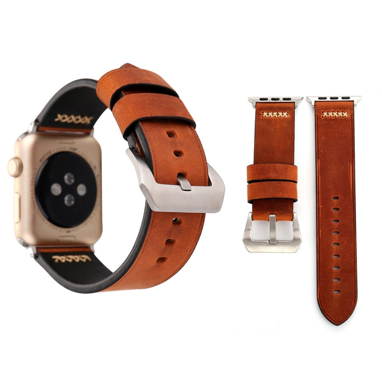 Für Apple Watch Ultra 49mm&Watch Ultra 2 49mm / Series 10 46mm / 9&8&7 45mm / SE 3&SE 2&6&SE&5&4 44mm / 3&2&1 42mm Armband aus echtem Leder im Retro XX Linienmuster, für 42mm
