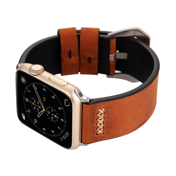 Für Apple Watch Ultra 49mm&Watch Ultra 2 49mm / Series 10 46mm / 9&8&7 45mm / SE 3&SE 2&6&SE&5&4 44mm / 3&2&1 42mm Armband aus echtem Leder im Retro XX Linienmuster, für 42mm