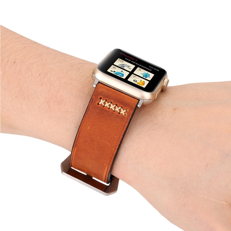 Für Apple Watch Ultra 49mm&Watch Ultra 2 49mm / Series 10 46mm / 9&8&7 45mm / SE 3&SE 2&6&SE&5&4 44mm / 3&2&1 42mm Armband aus echtem Leder im Retro XX Linienmuster, für 42mm