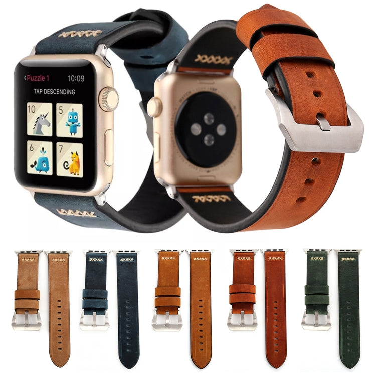 Für Apple Watch Ultra 49mm&Watch Ultra 2 49mm / Series 10 46mm / 9&8&7 45mm / SE 3&SE 2&6&SE&5&4 44mm / 3&2&1 42mm Armband aus echtem Leder im Retro XX Linienmuster, für 42mm