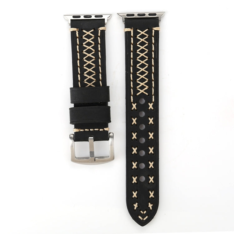 Für Apple Watch Ultra 49 mm &amp; Watch Ultra 2 49 mm / Series 10 46 mm / 9 &amp; 8 &amp; 7 45 mm / SE 3 &amp; SE 2 &amp; 6 &amp; SE 5 &amp; 4 44 mm / 3 &amp; 2 &amp; 1 42 mm: Armband aus echtem Leder mit Linienmuster, passend für 42 mm
