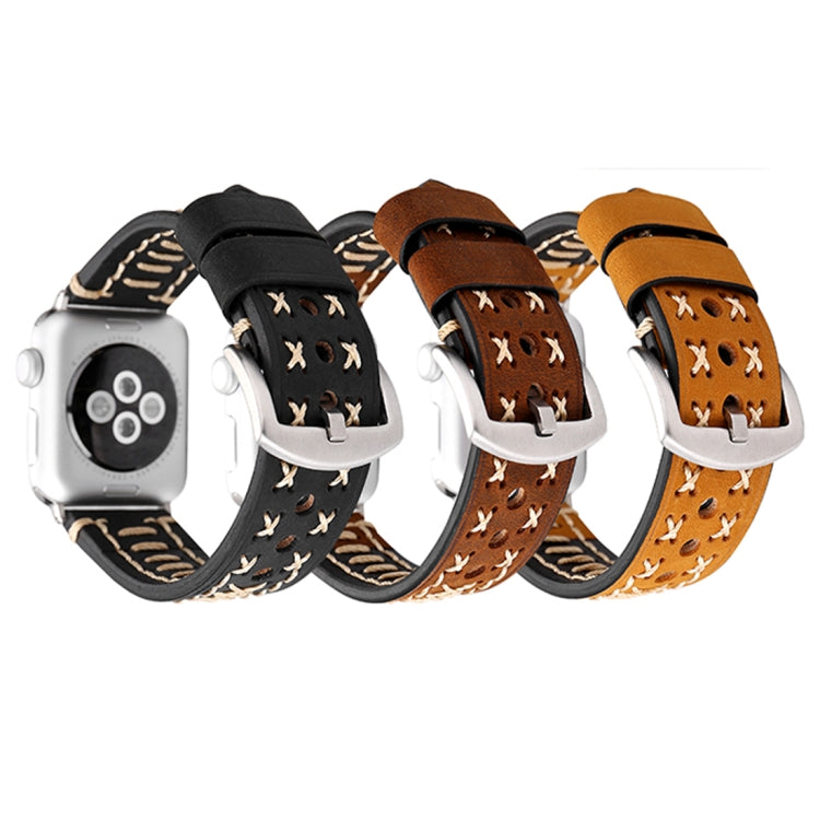 Für Apple Watch Ultra 49 mm &amp; Watch Ultra 2 49 mm / Series 10 46 mm / 9 &amp; 8 &amp; 7 45 mm / SE 3 &amp; SE 2 &amp; 6 &amp; SE 5 &amp; 4 44 mm / 3 &amp; 2 &amp; 1 42 mm: Armband aus echtem Leder mit Linienmuster, passend für 42 mm