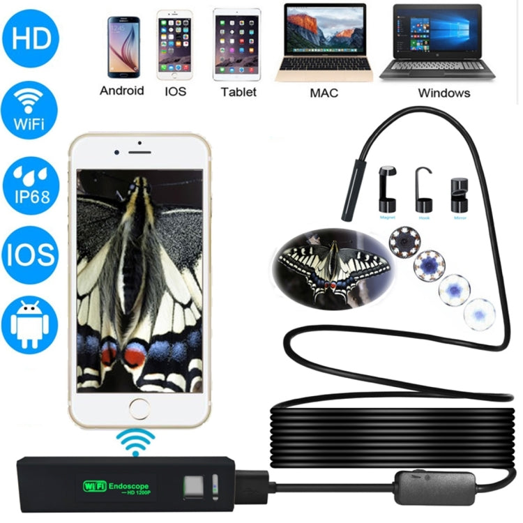 YPC110 8mm 2.0MP HD Kamera WiFi Endoskop Schlangenschlauch Inspektionskamera mit 8 LEDs, wasserdicht IP68, Linsendurchmesser: 8mm, Länge: 2m, flexibles Kabel, 2m flexibles Kabel