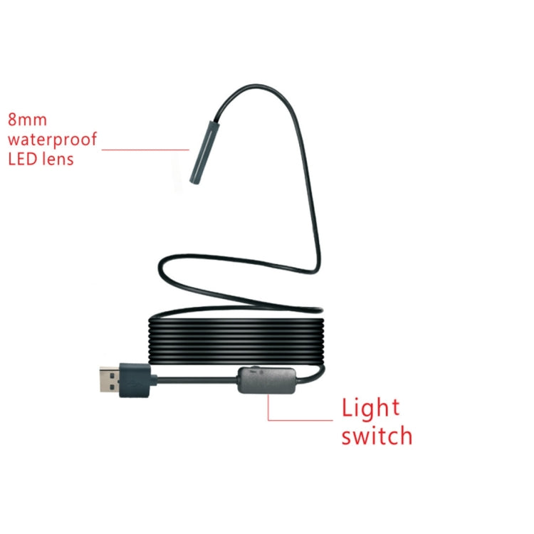 YPC110 8mm 2.0MP HD Kamera WiFi Endoskop Schlangenschlauch Inspektionskamera mit 8 LEDs, wasserdicht IP68, Linsendurchmesser: 8mm, Länge: 2m, flexibles Kabel, 2m flexibles Kabel