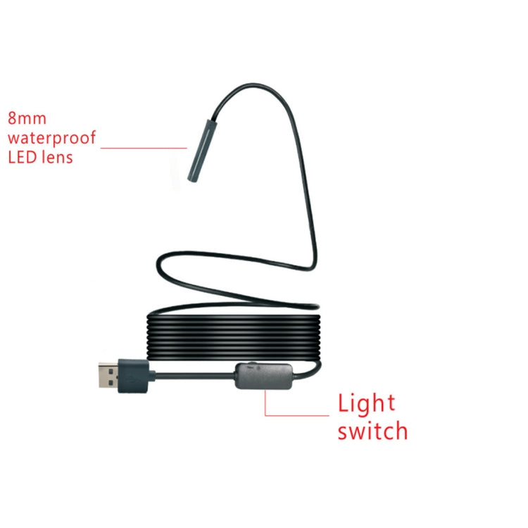 YPC110 8mm 2.0MP HD Kamera WiFi Endoskop Schlangenrohr Inspektionskamera mit 8 LEDs, wasserdicht IP68, Linsendurchmesser: 8mm, Länge: 5m, weiche Leitung, 5m weiche Leitung