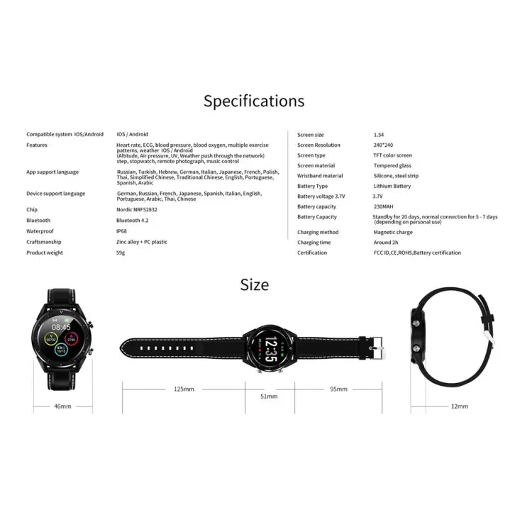 DT28 1,54 Zoll IP68 wasserdichte Smartwatch mit Silikonarmband, Bluetooth 4.2, unterstützt Anruferinnerung, Blutdruckmessung und Bezahlen über die Uhr