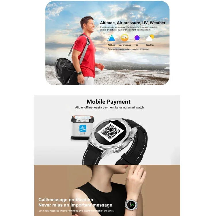 DT28 1,54 Zoll IP68 wasserdichte Smartwatch mit Silikonarmband, Bluetooth 4.2, unterstützt Anruferinnerung, Blutdruckmessung und Bezahlen über die Uhr