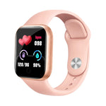 Y68 Smartwatch (1,44 Zoll), unterstützt Herzfrequenz-, Blutdruck- und Blutsauerstoffmessung, erhältlich in Schwarz, Pink und Weiß.