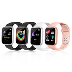 Y68 Smartwatch (1,44 Zoll), unterstützt Herzfrequenz-, Blutdruck- und Blutsauerstoffmessung, erhältlich in Schwarz, Pink und Weiß.