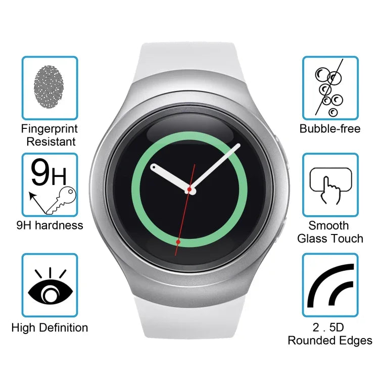 2 Stück ENKAY Hat-Prince Displayschutzfolie aus gehärtetem Glas für Samsung Gear S2 Smartwatch, 0,2 mm, 9H Oberflächenhärte, 2,15D explosionsgeschützt