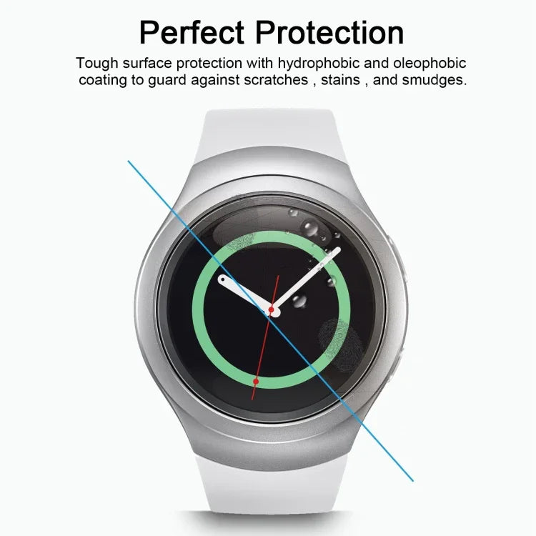 2 Stück ENKAY Hat-Prince Displayschutzfolie aus gehärtetem Glas für Samsung Gear S2 Smartwatch, 0,2 mm, 9H Oberflächenhärte, 2,15D explosionsgeschützt
