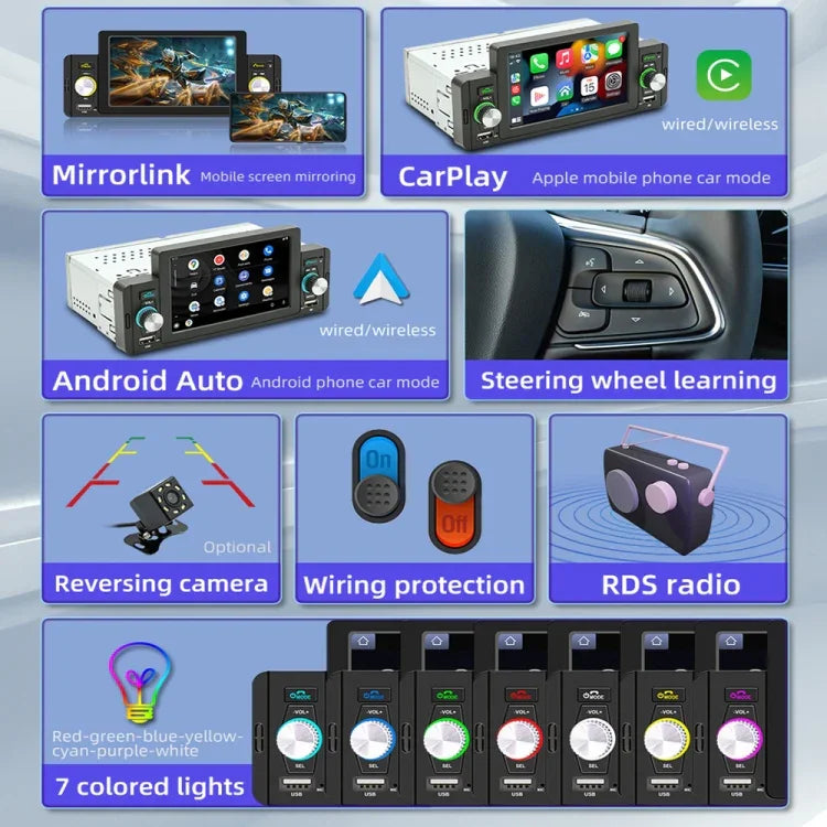 M160W 5 Zoll Kabelloser Auto MP5 Player Unterstützt Telefon Spiegelverbindung / Lenkradsteuerung, M160W