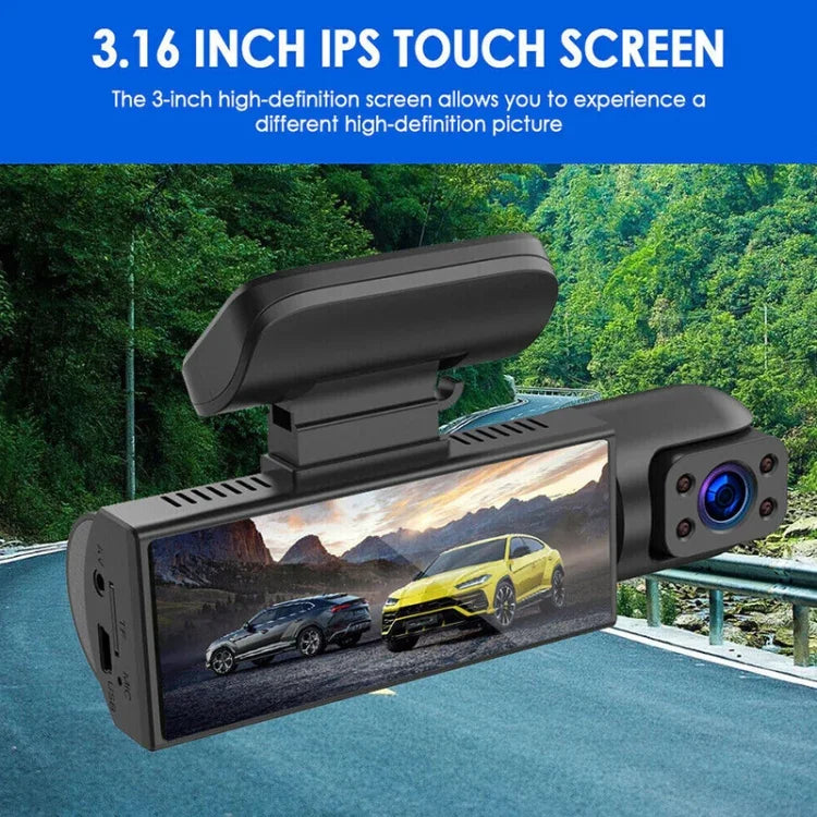 3,16 Zoll 1080P HD Nachtsicht-Fahrrekorder mit zwei Front- und Innenobjektiven, zwei Front- und Innenobjektive