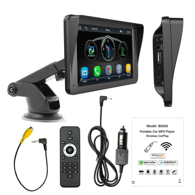 B5300 7 Zoll kabelloser CarPlay Auto Bluetooth MP5 Player, unterstützt Mobiltelefon-Verbindung mit Fernbedienung, B5300 mit Fernbedienung