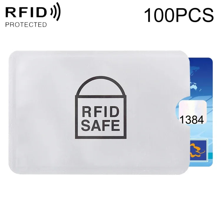 100 Stück Aluminiumfolie Anti-Diebstahl RFID-Blockierungshülle Kartenschutz, Größe: 9,1 x 6,3 cm, RFID SAFE 100 Stück