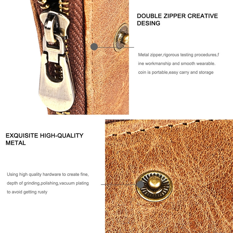 3533 Long Crazy Horse Texture Cowhide Leather Folding Anti-magnetic RFID Wallet Clutch Bag for Men, with Card Slots, 3533 Black, 3533 Coffee, 3533 Blue, 3533 Red, 3533 Yellowish-brown