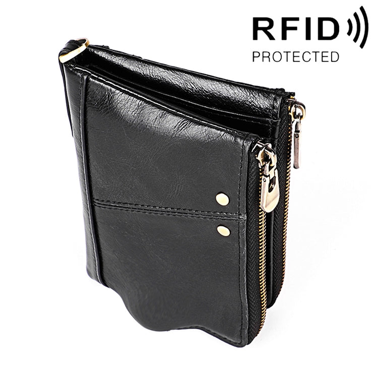 3533 Long Crazy Horse Textur Rindsleder Faltbares Antimagnetisches RFID Portemonnaie Clutch für Herren, mit Kartenfächern, 3533 Gelblich-Braun, 3533 Schwarz, 3533 Kaffee, 3533 Blau, 3533 Rot
