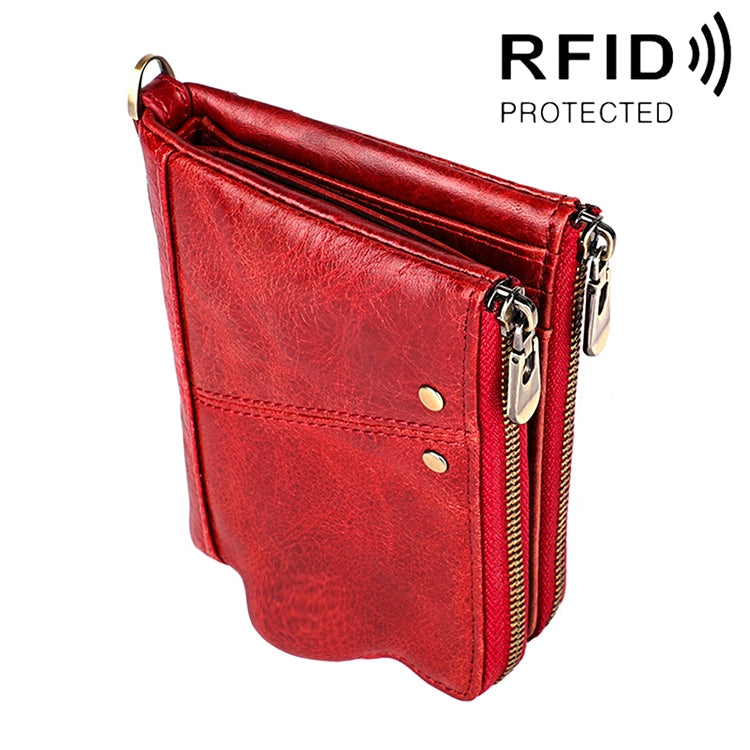 3533 Long Crazy Horse Texture Cowhide Leather Folding Anti-magnetic RFID Wallet Clutch Bag for Men, with Card Slots, 3533 Black, 3533 Coffee, 3533 Blue, 3533 Red, 3533 Yellowish-brown